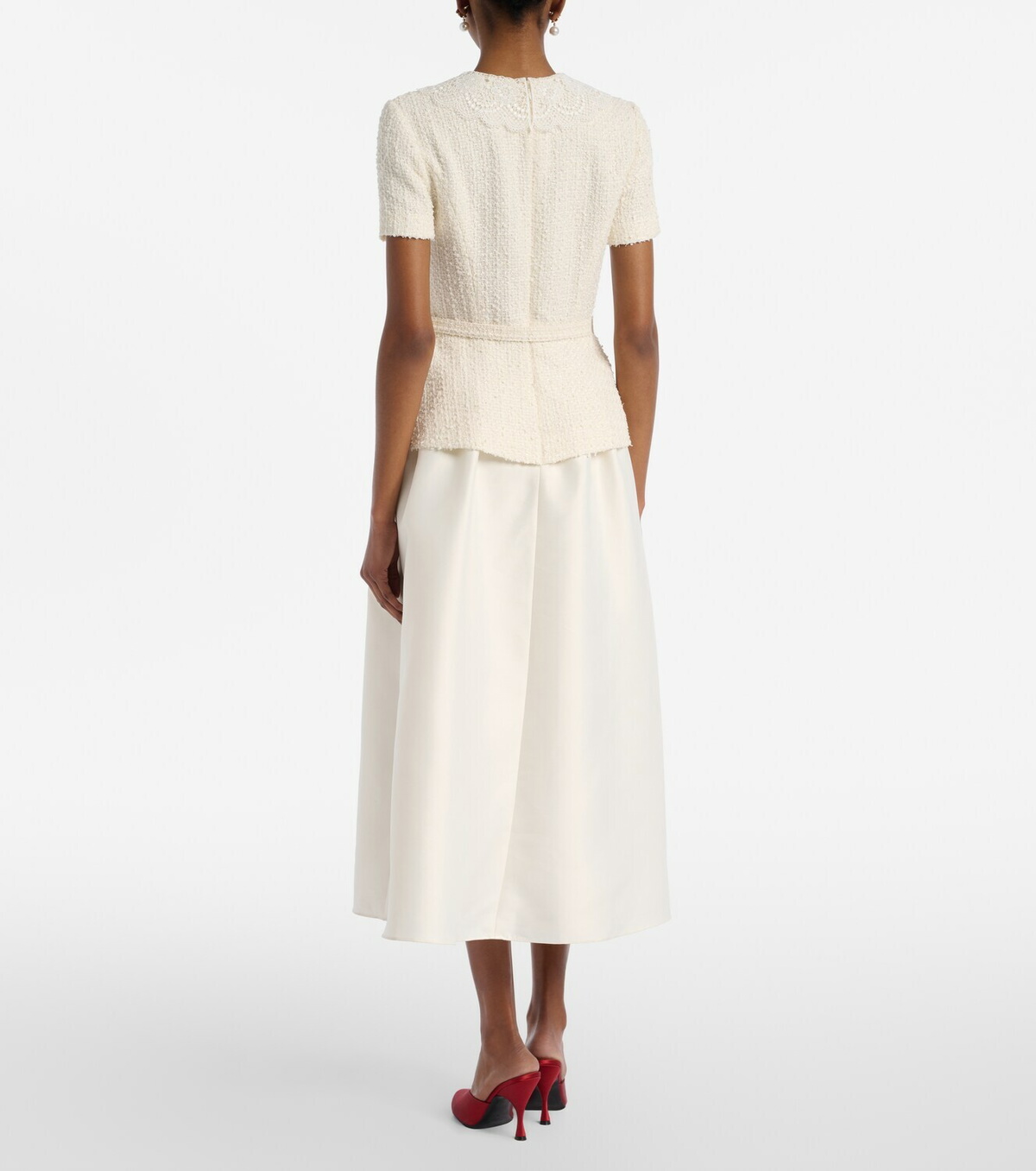 Self-Portrait Paneled bouclé and taffeta midi dress