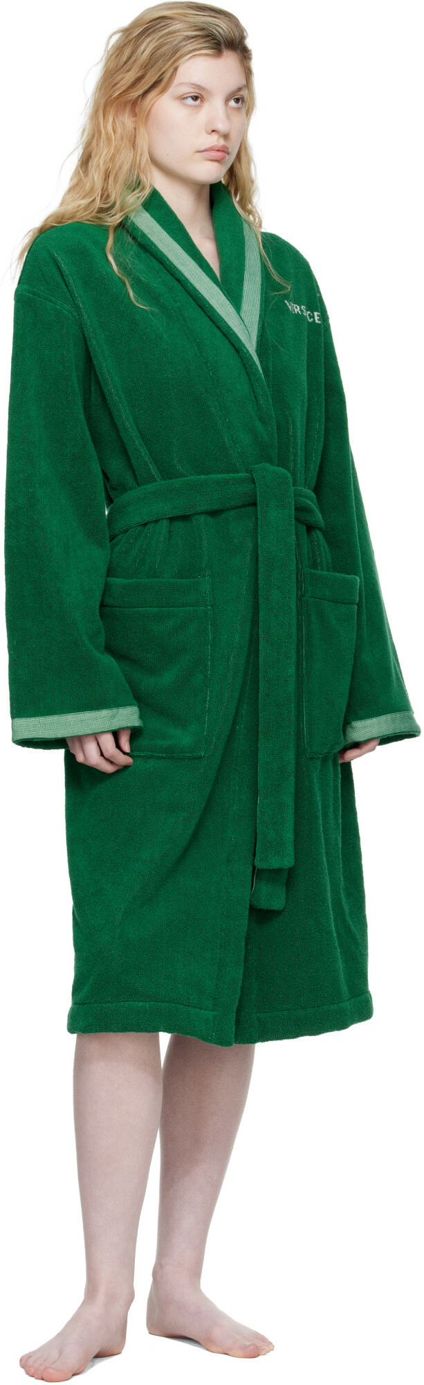 Versace Green Cotton-Terry Jacquard Bathrobe
