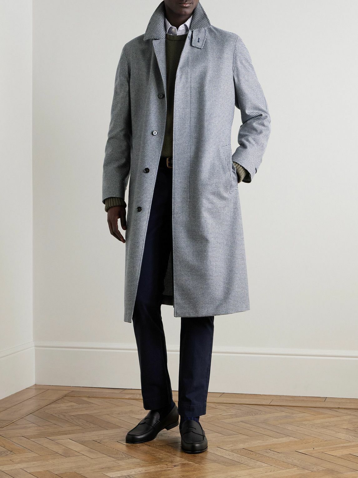 Dunhill - Belted Houndstooth Cashmere Coat - Blue