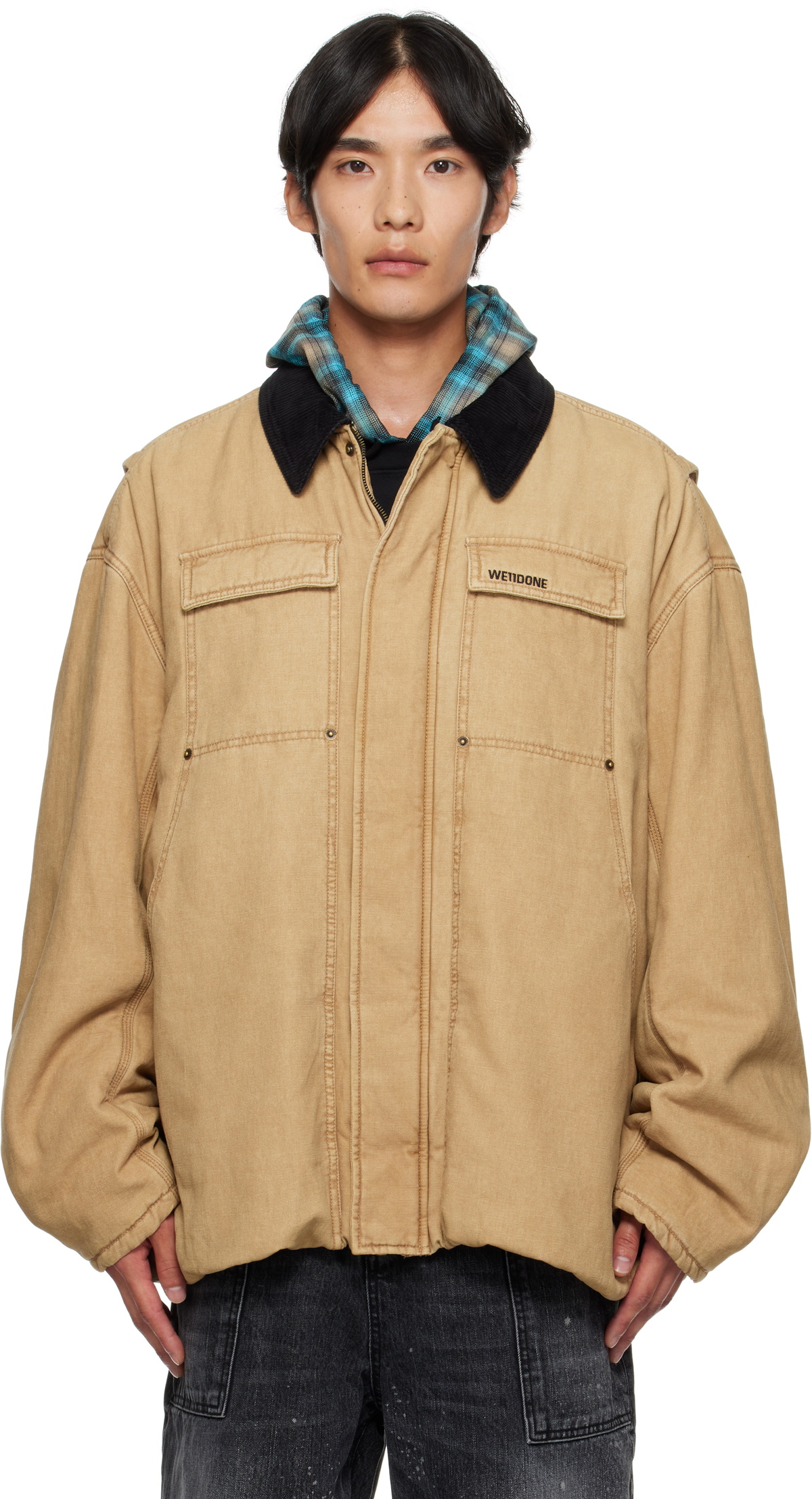 We11done Beige Long Washed Work Jacket We11done