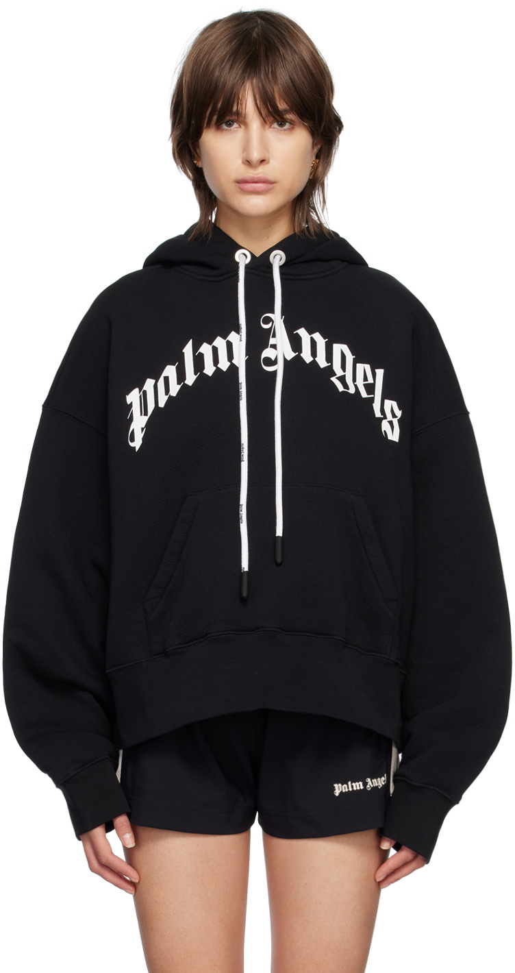 Palm Angels Black Curved Print Hoodie Palm Angels