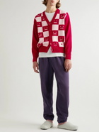 Acne Studios - Katlaro Checked Logo-Intarsia Wool Cardigan - Red