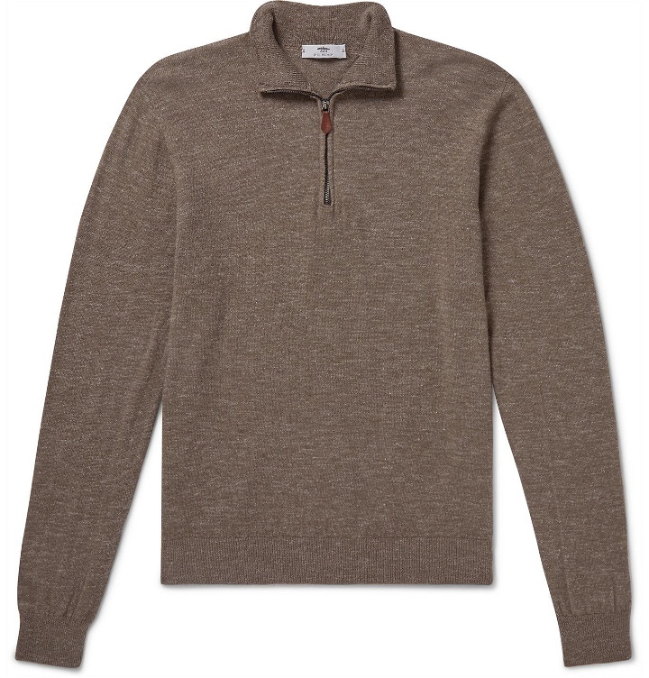 Photo: Inis Meáin - Mélange Wool and Linen-Blend Half-Zip Sweater - Neutrals