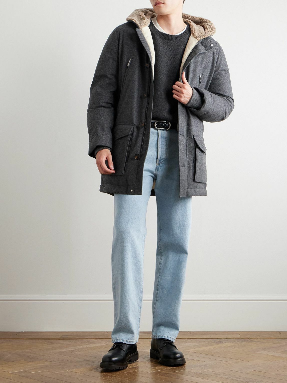 Brunello Cucinelli - Wool-Blend Padded Down Hooded Parka - Gray