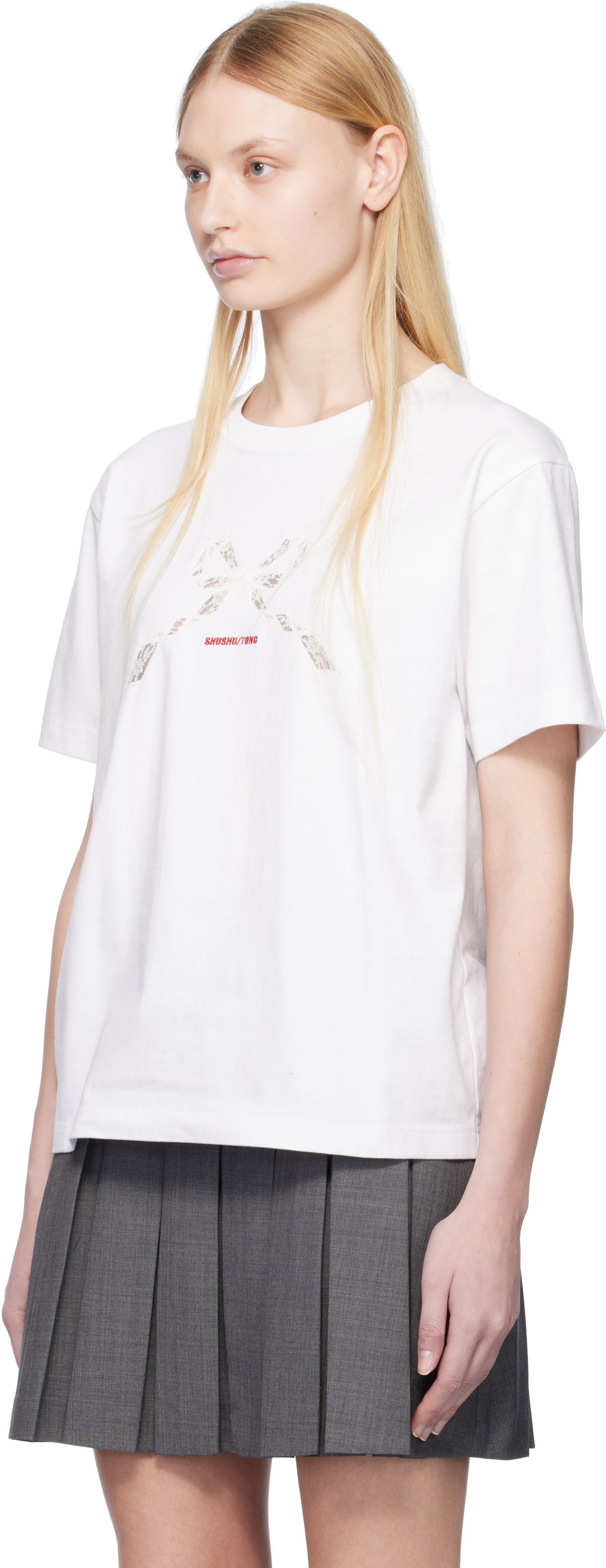 SHUSHU/TONG White Lace Patchwork Oversize T-shirt