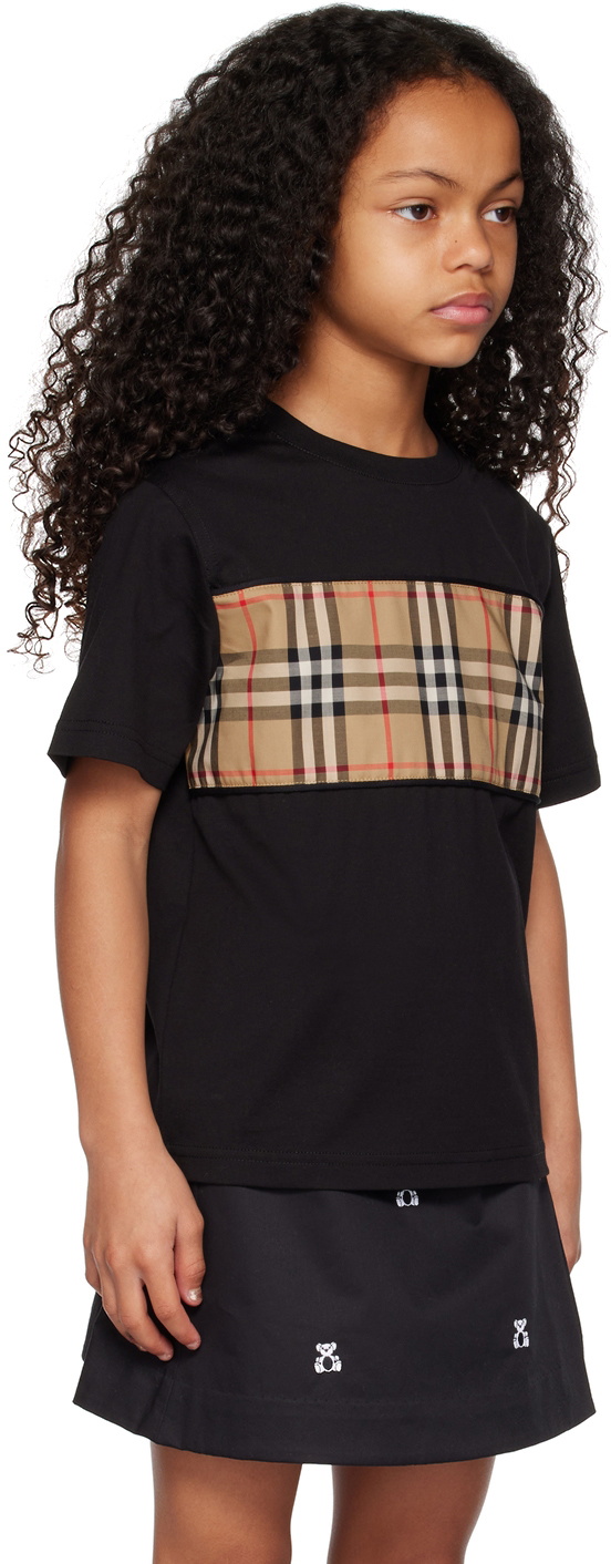 Burberry Kids Black Vintage Check Panel T-Shirt Burberry