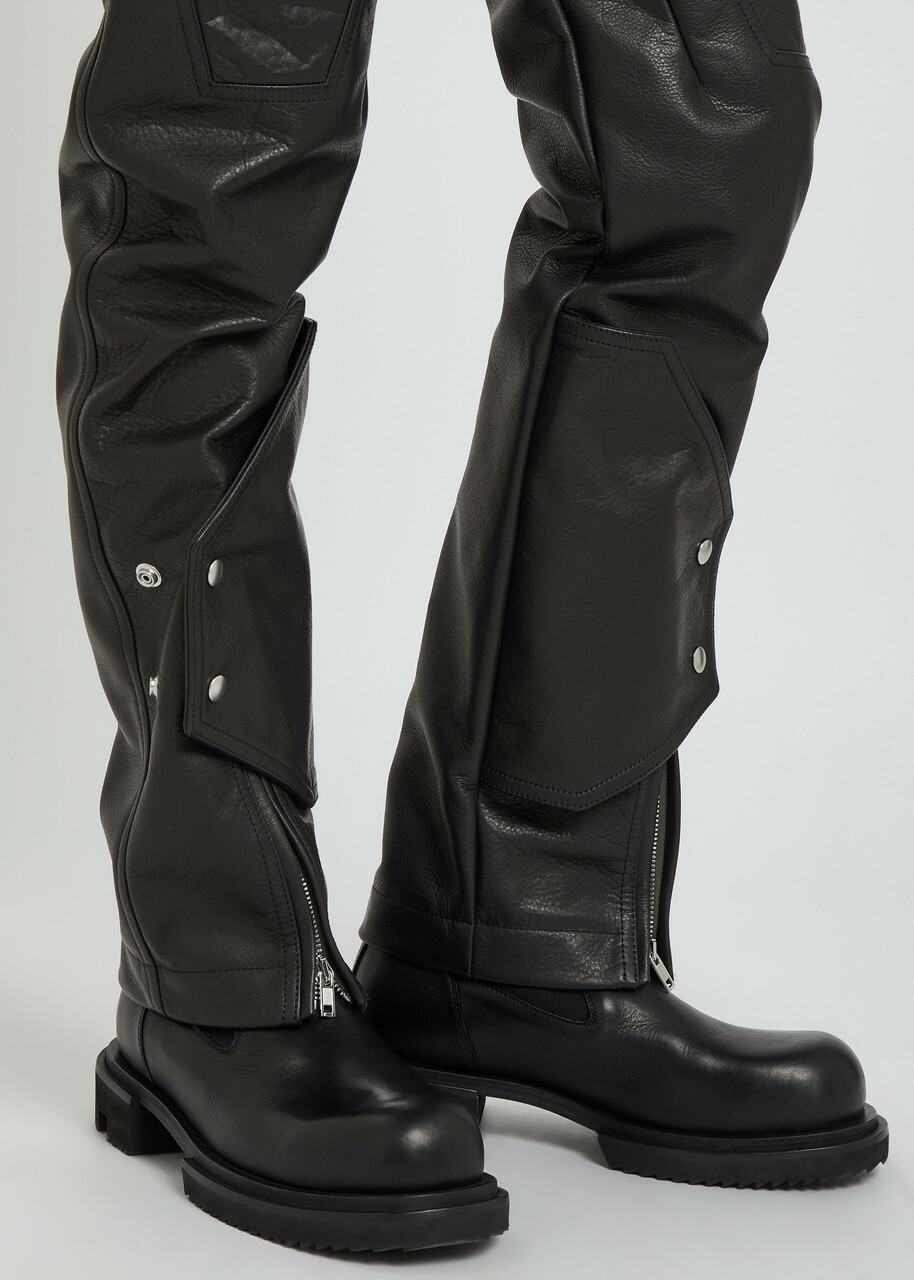 Rick Owens Motopants Panelled Leather Trousers Black