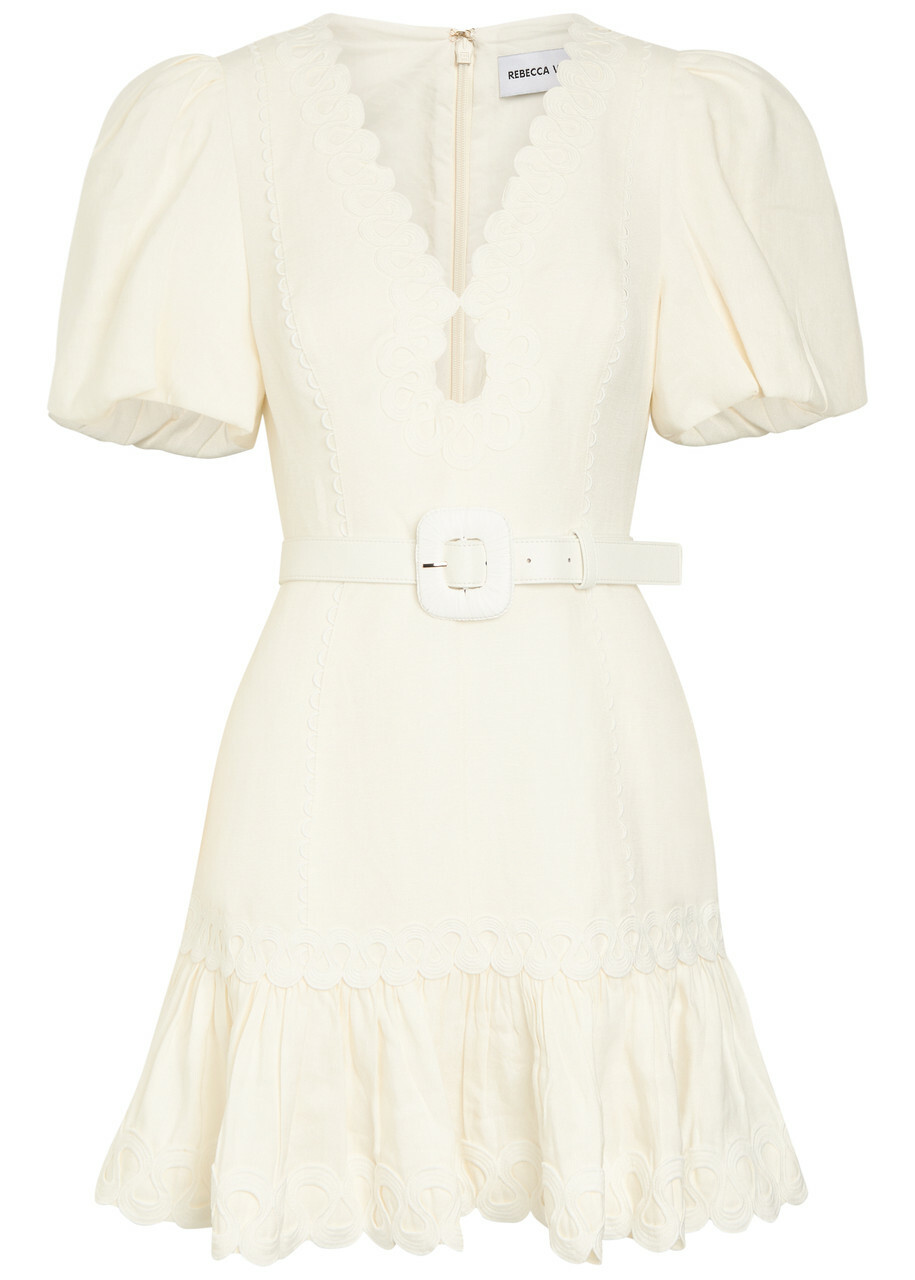 Rebecca Vallance Kahlia Appliquéd Linen-blend Mini Dress Ivory