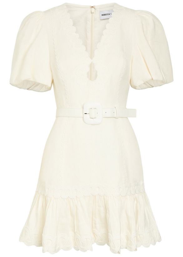 Photo: Rebecca Vallance Kahlia Appliquéd Linen-blend Mini Dress Ivory