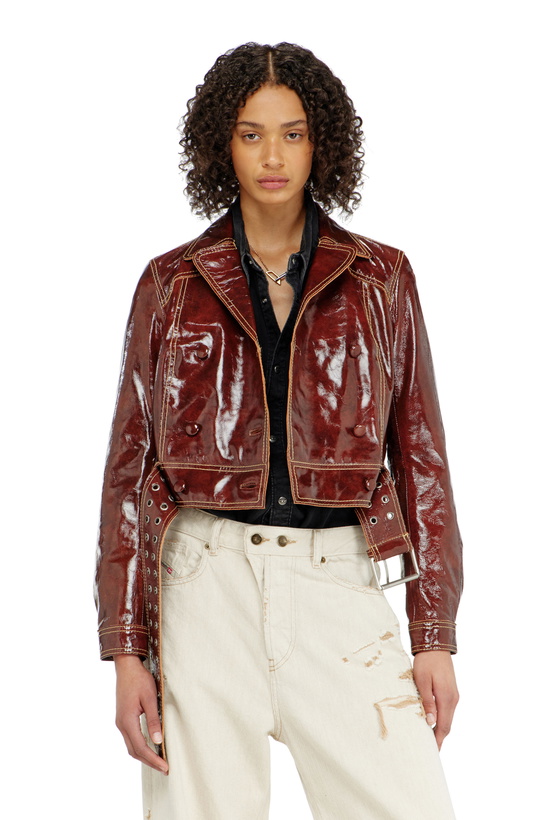 Photo: Diesel Patent-leather jacket with large belt - Leather jackets Womens in Red
