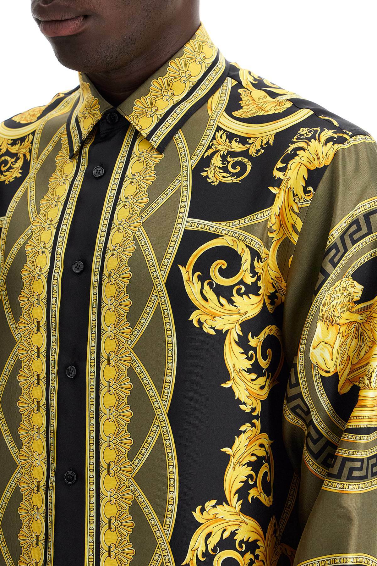 slim fit dress slacks YourTies Black Men's Shirt Gold Jacquar Floral Shirt Silk Dress Shirt