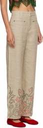 Bode Beige Embroidered Trumpetflower Murphy Trousers