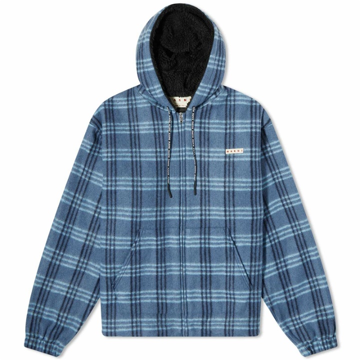 Photo: Marni Men's Check Pile Hooded Jacket in Opal