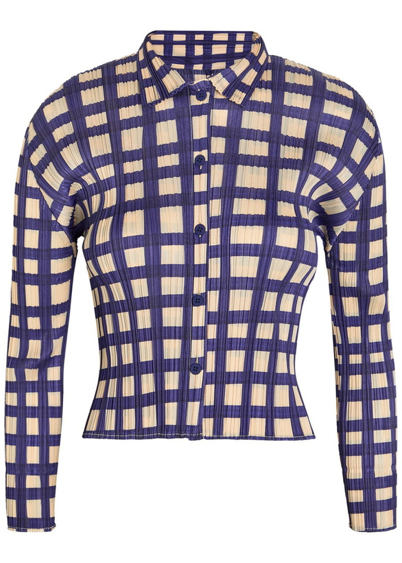 Photo: Pleats Please Issey Miyake Gingham Pleated Woven Shirt Navy