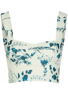 Erdem Floral-print Cotton and Linen-blend Crop top Blue
