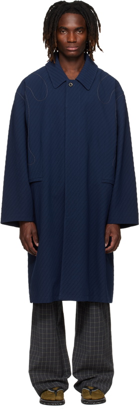 Photo: Kiko Kostadinov Navy Euri K-Shoulder Coat