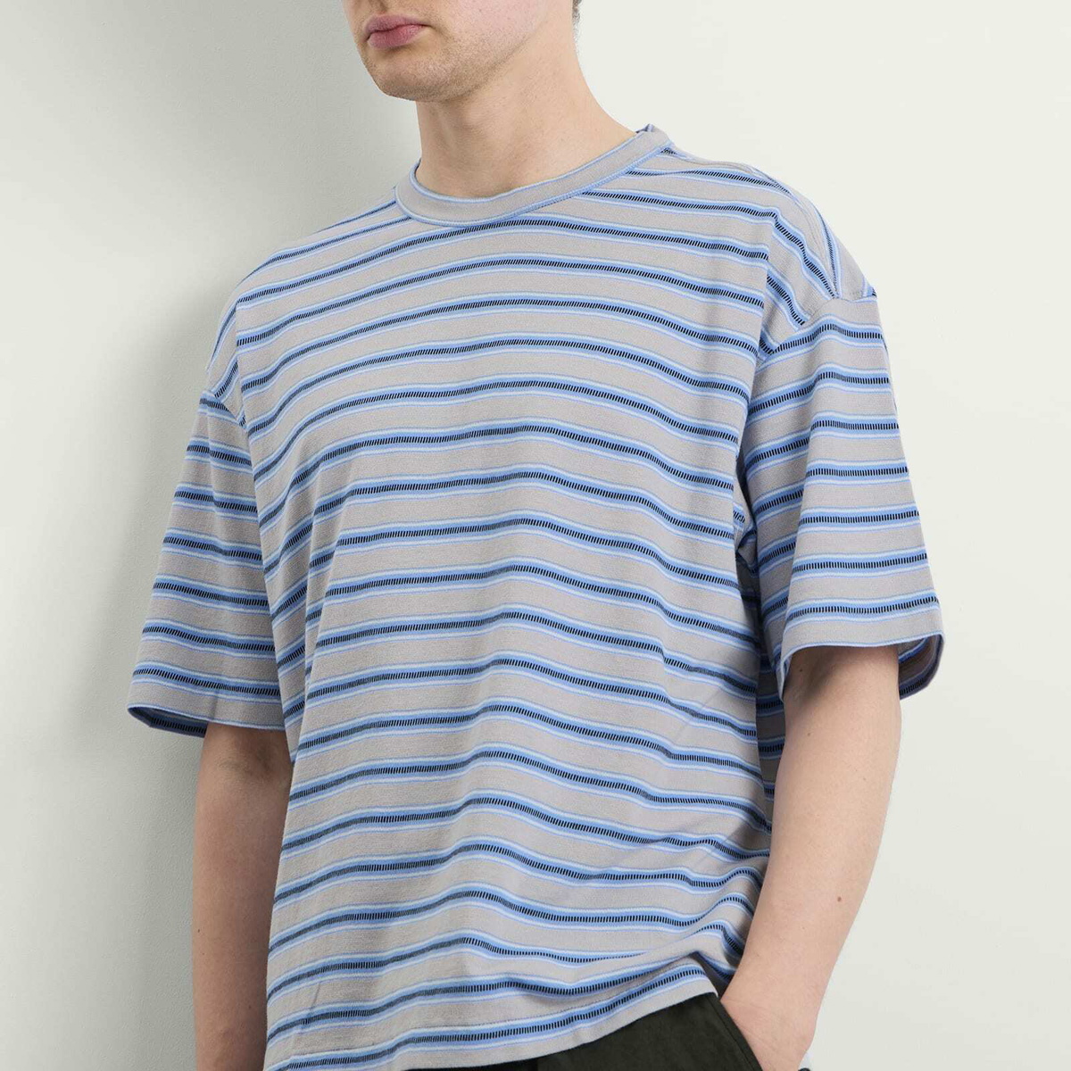 YMC Men's Triple Rapport Stripe T Shirt in Blue Multi