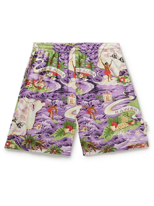 Photo: GO BAREFOOT - Land of Aloha Printed Cotton-Blend Shorts - Purple