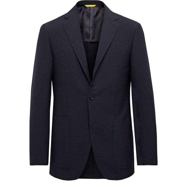 Photo: Canali - Kei Slim-Fit Wool-Blend Seersucker Suit Jacket - Blue