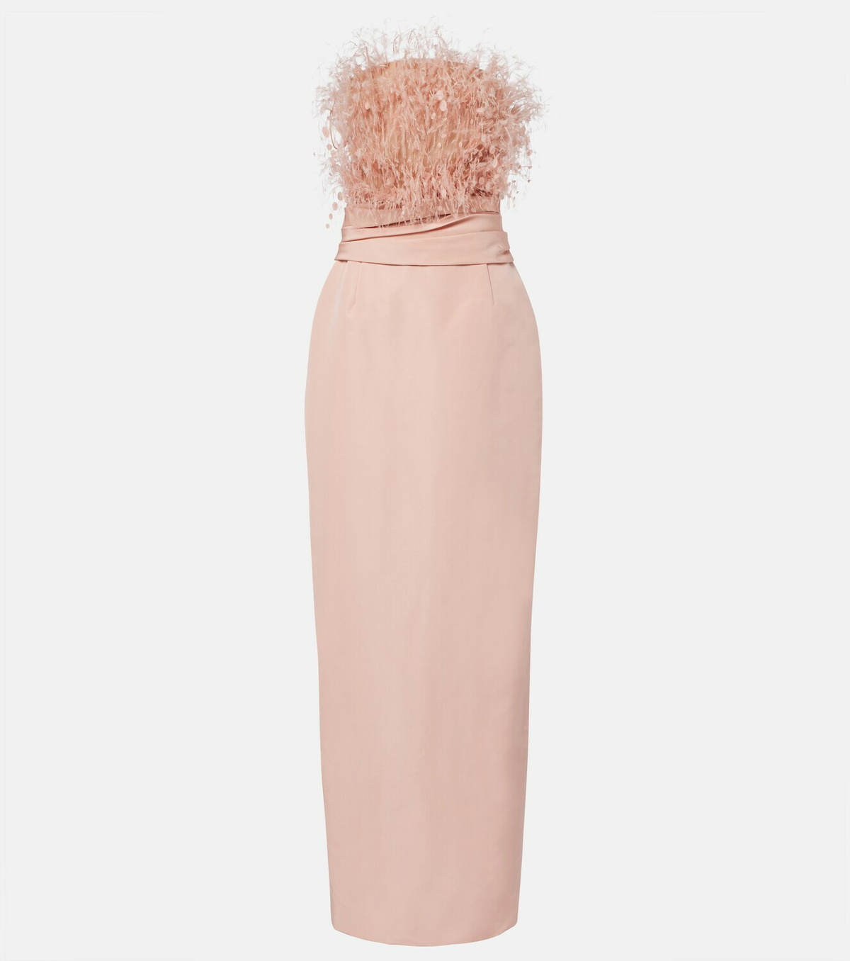 Oscar de la Renta Feather-trimmed silk faille bustier gown
