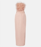 Oscar de la Renta Feather-trimmed silk faille bustier gown