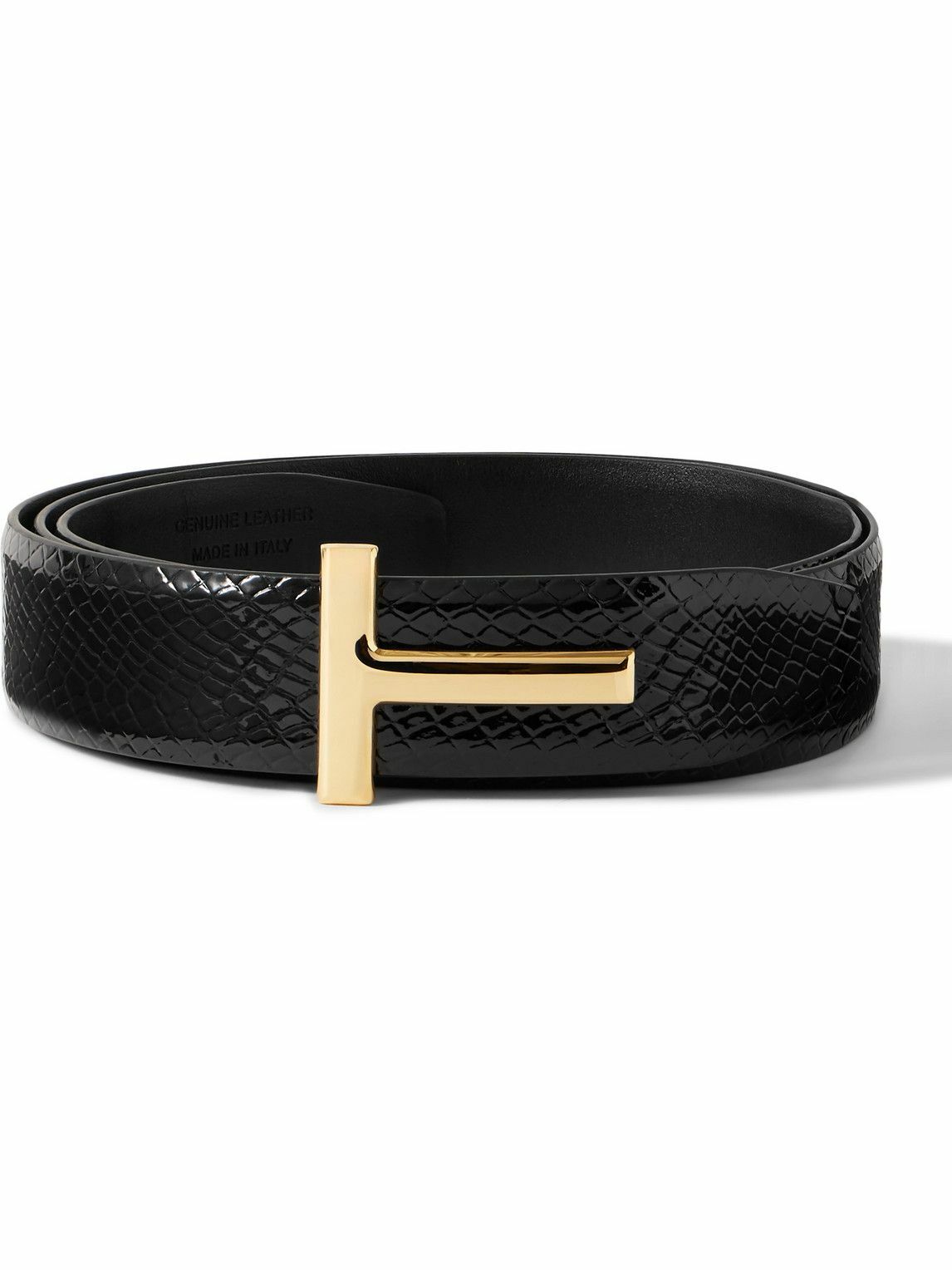 TOM FORD - 3cm Reversible Snake-Effect Patent-Leather Belt - Black