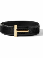 TOM FORD - 3cm Reversible Snake-Effect Patent-Leather Belt - Black