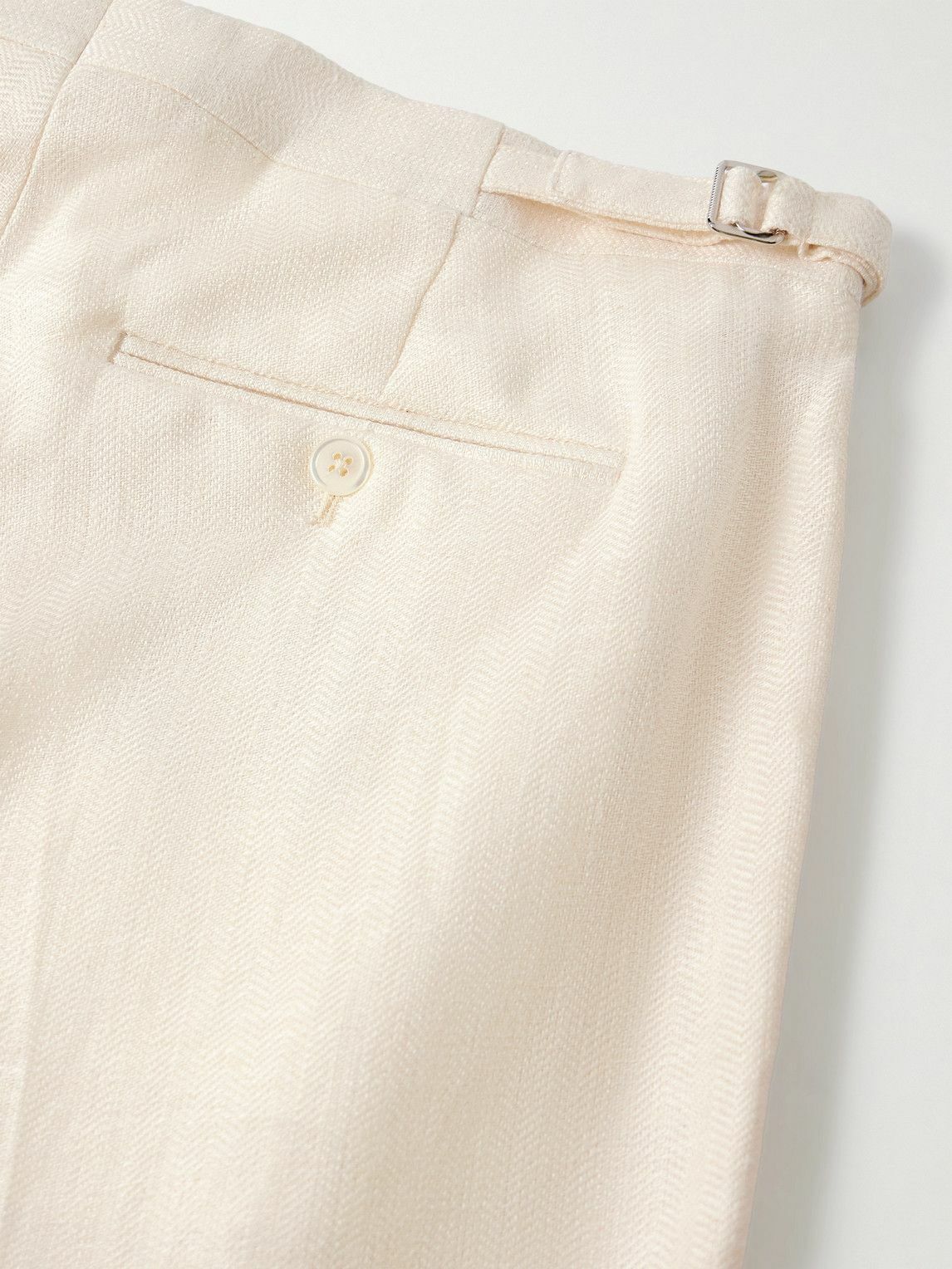 Favourbrook - Slim-Fit Herringbone Linen and Silk-Blend Suit Trousers - Neutrals