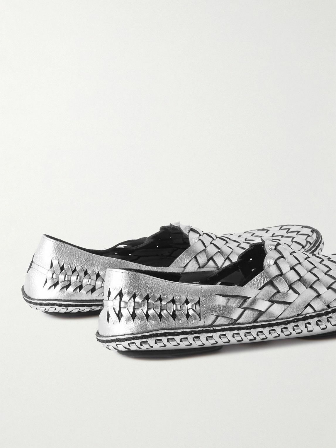 SAINT LAURENT - Neil Woven Metallic Leather Loafers - Silver Saint Laurent