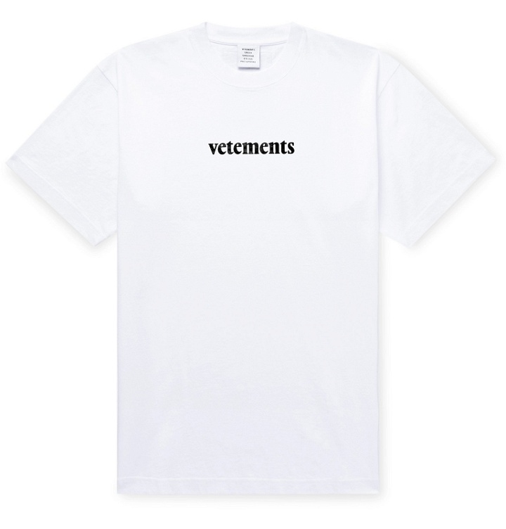 Photo: Vetements - Appliquéd Logo-Print Cotton-Jersey T-Shirt - White