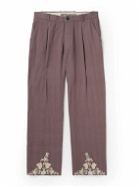 Kartik Research - Straight-Leg Embellished Pleated Cotton Trousers - Purple