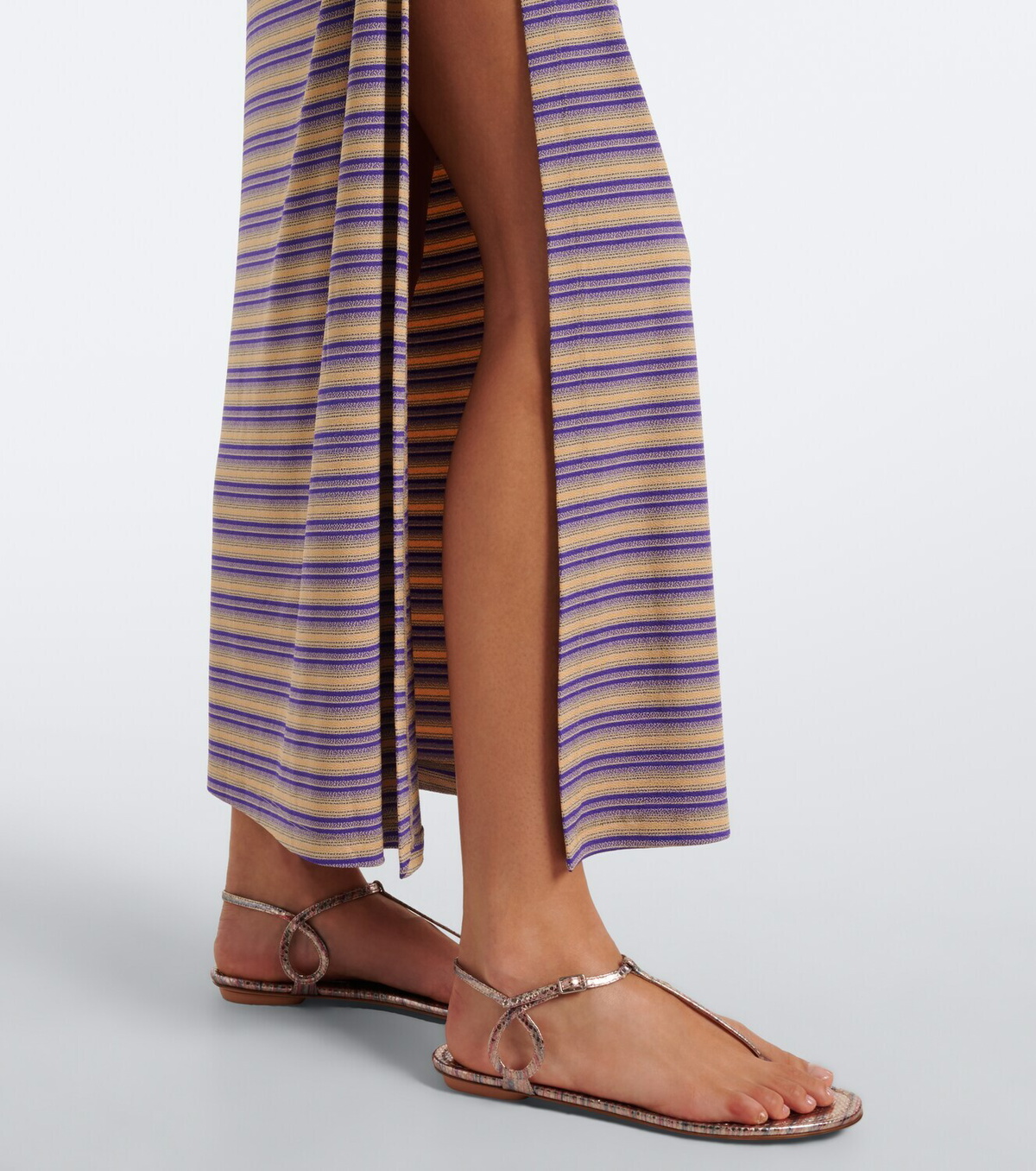 Rabanne Cutout gathered striped crêpe midi skirt