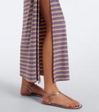 Rabanne Cutout gathered striped crêpe midi skirt