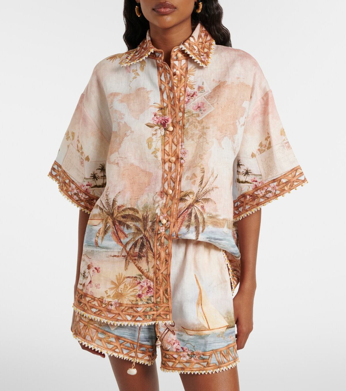 Zimmermann Mahon printed linen bowling shirt