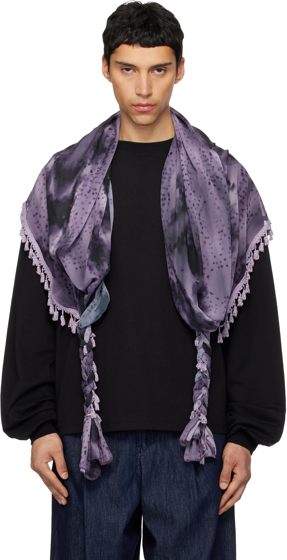 We11done Black Scarf Long-Sleeve T-shirt