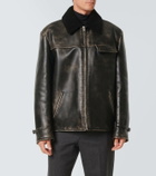 Prada Shearling-trimmed leather jacket