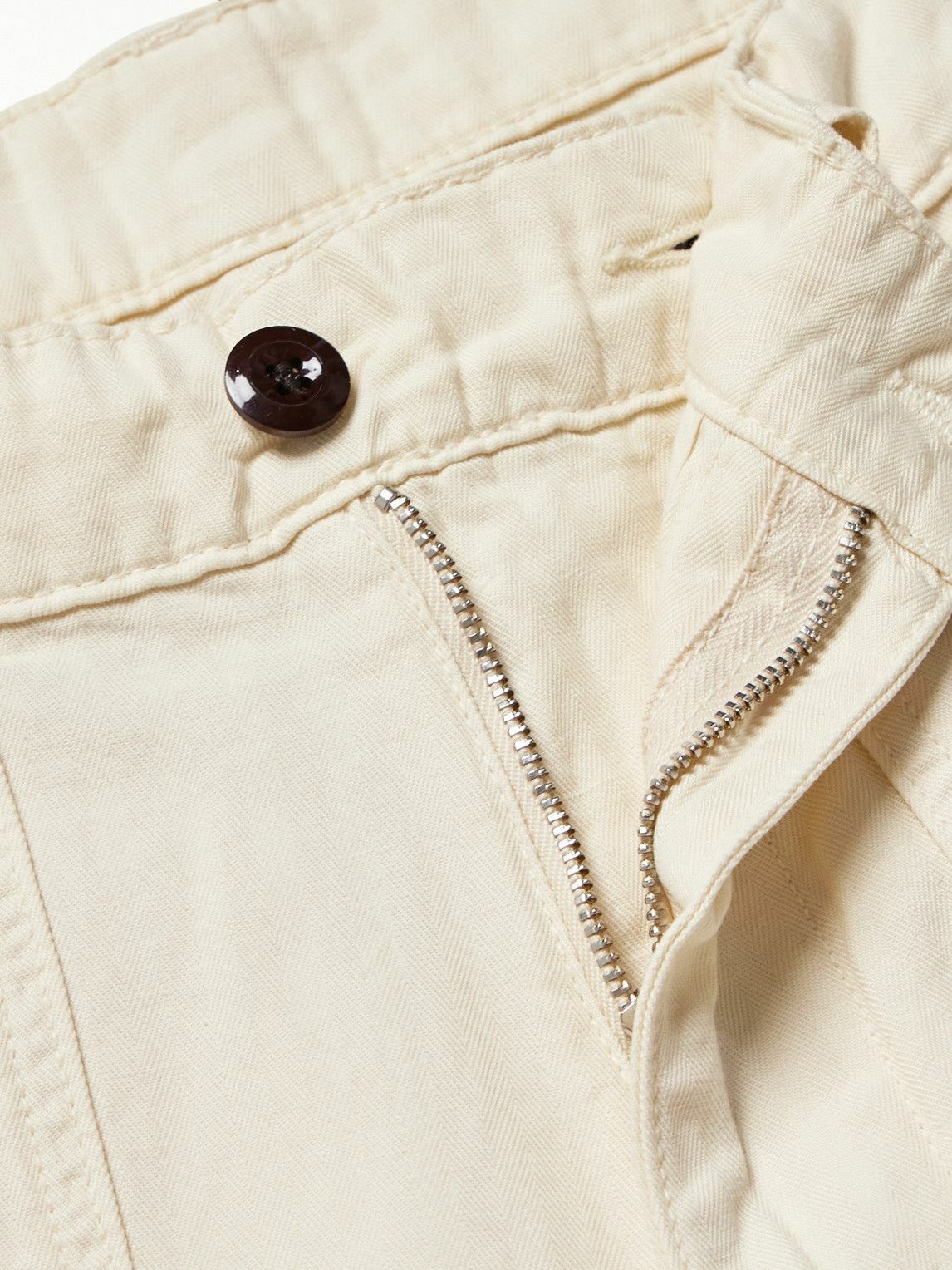 Drake's - Tapered Herringbone Cotton and Linen-Blend Twill Trousers - Neutrals