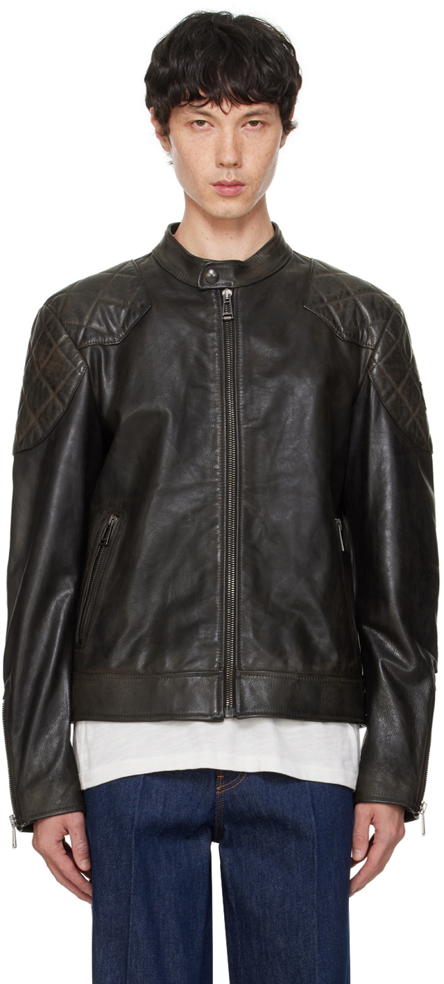 Belstaff Arne Shearling Trimmed Leather Bomber Jacket Men Black Belstaff