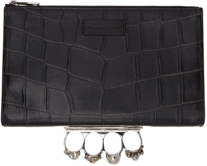 Photo: Alexander McQueen Black Small Four-Ring Croc Pouch