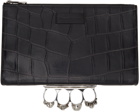 Alexander McQueen Black Small Four-Ring Croc Pouch