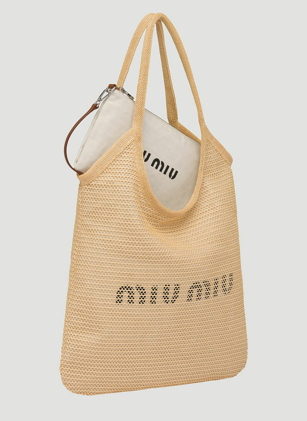 24PF new/MiuMiu ミディアムロゴ織りトートバッグ Bag Beige 24PF new/MiuMiu ミディアムロゴ織りトートバッグ Bag Beige