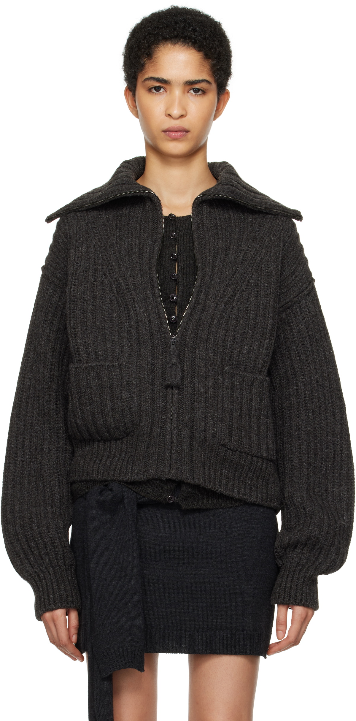 LEMAIRE Brown Trucker Collar Zipped Cardigan Lemaire LEMAIRE Brown Trucker Collar Zipped Cardigan Lemaire