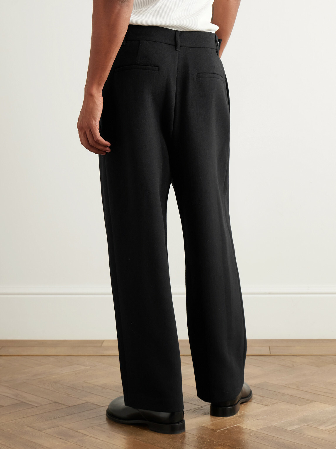 Amomento - Martin Straight-Leg Pleated Wool-Blend Trousers - Black