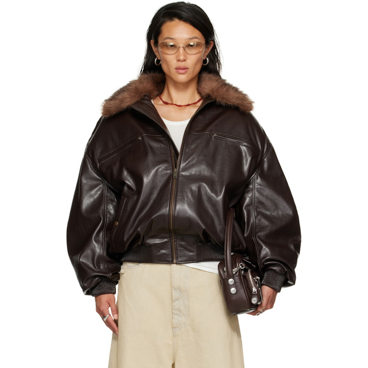 Photo: LU'U DAN Brown Faux-Leather Cargo Flight Jacket