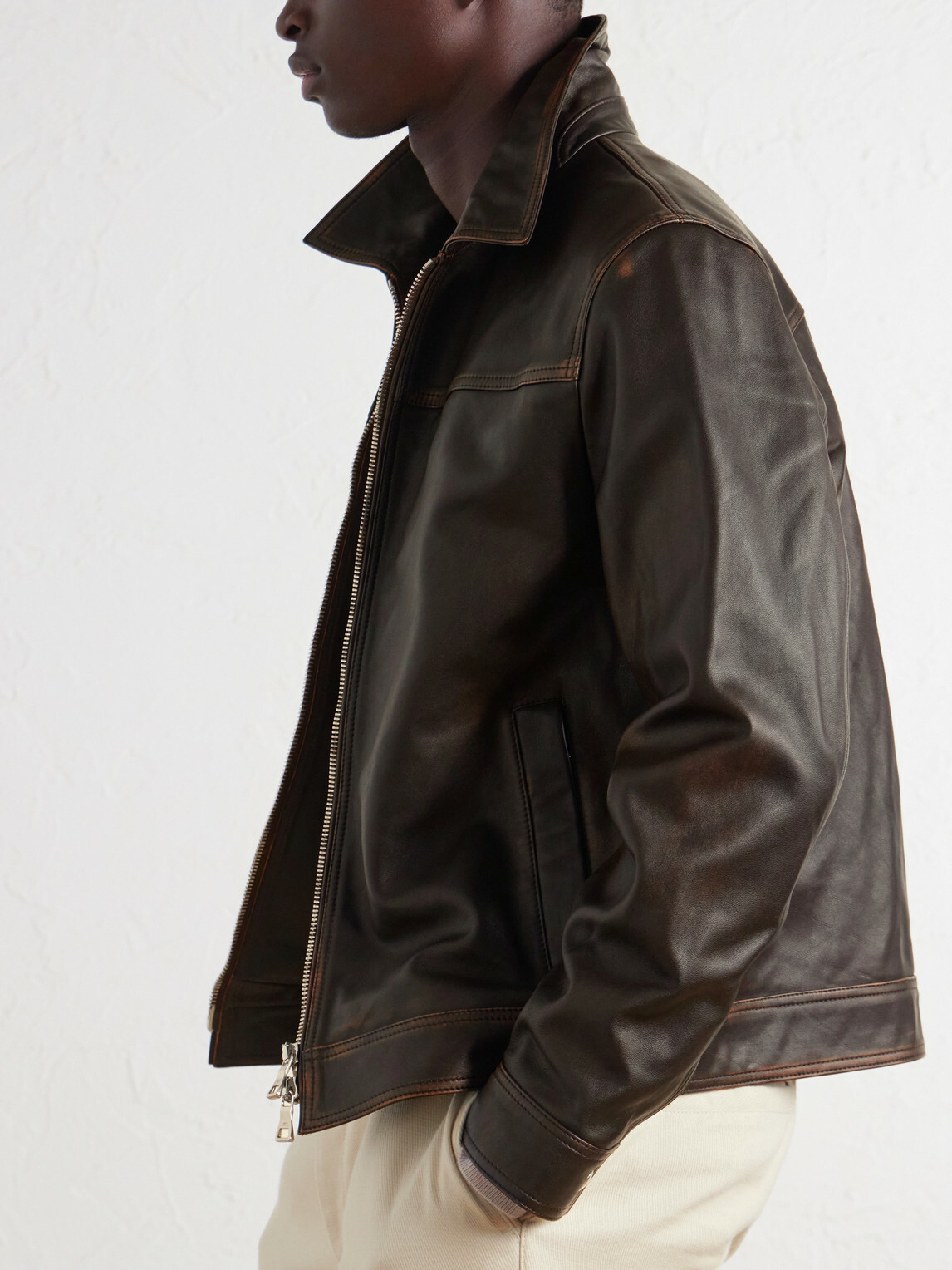 Mr P. - Distressed Leather Jacket - Brown