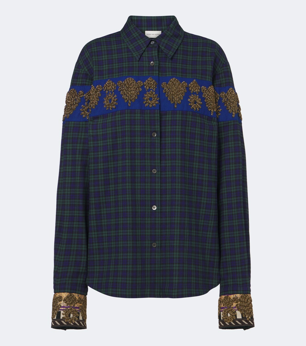 Dries Van Noten Checked embroidered cotton flannel shirt