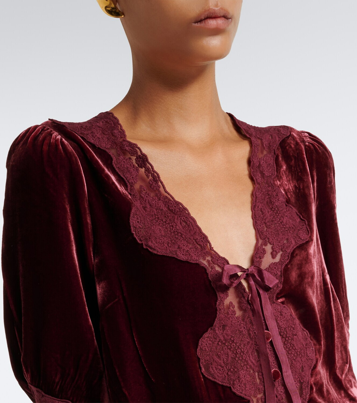 Rixo Ursula lace-trimmed velvet top