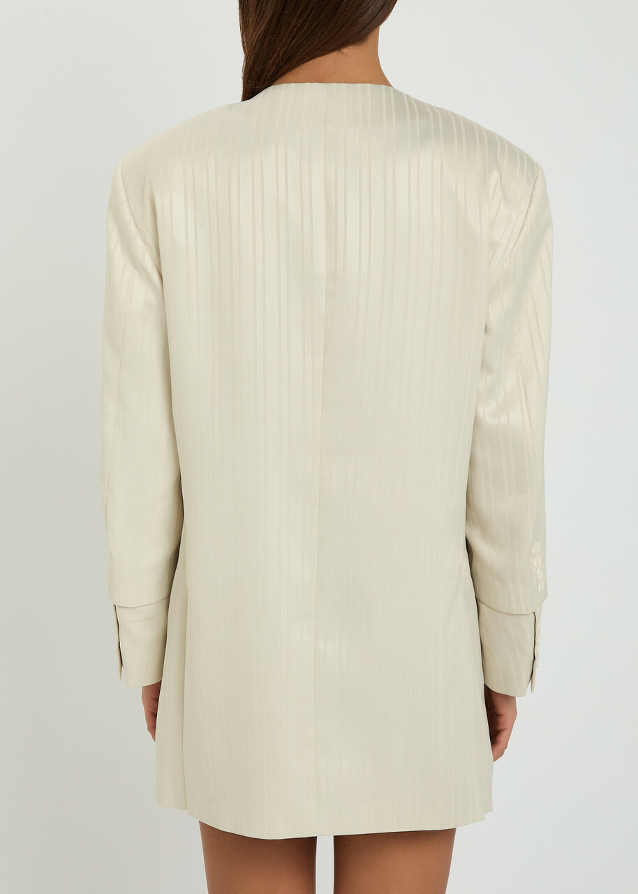 Bettter Striped Wool-blend Mini Blazer Dress Off White
