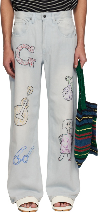 Photo: Glass Cypress Blue Embroidered Oversized Denim Jeans