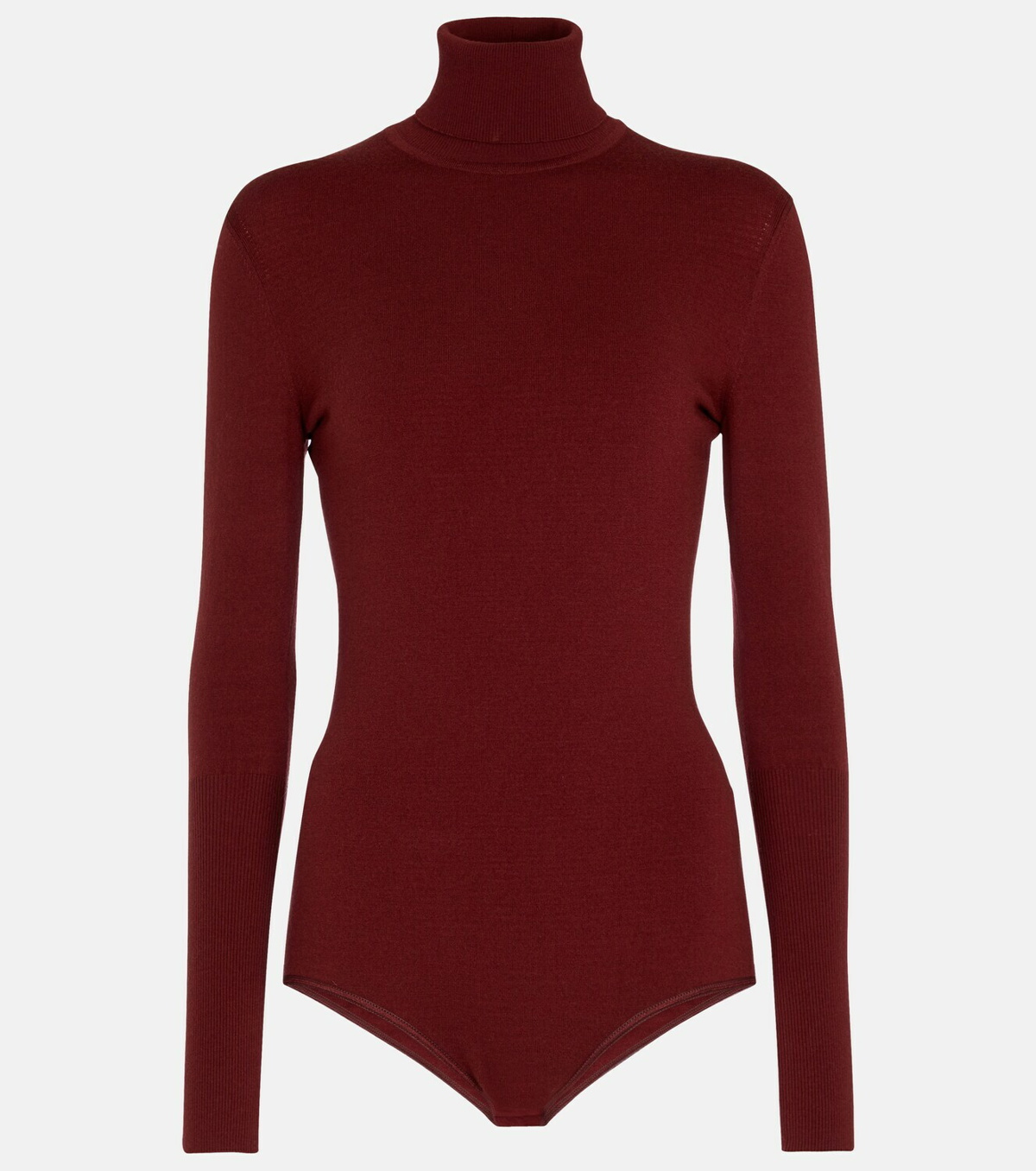 Wool Bodysuit Women Long Sleeve Leotard Bordeaux Top Blouse Turtleneck Body  Suit